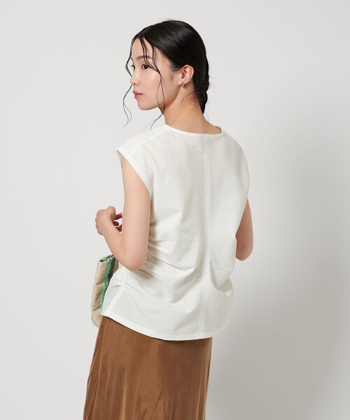 tシャツ サイドギャザー ノースリーブ プルオーバー -吸水速乾- レディース
