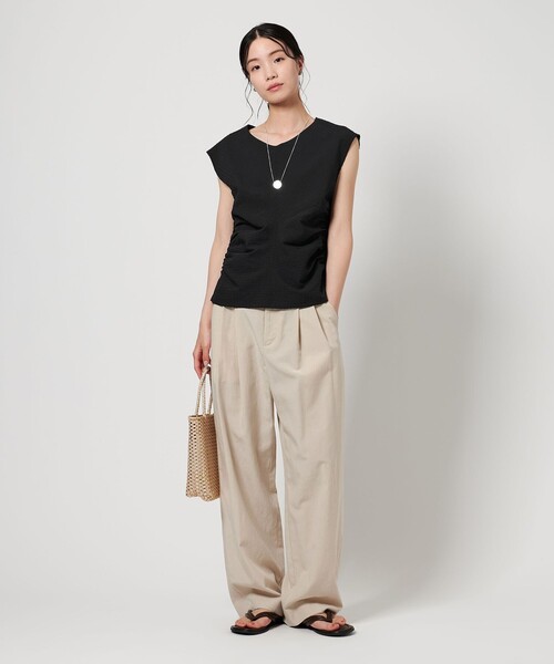 tシャツ サイドギャザー ノースリーブ プルオーバー -吸水速乾- レディース