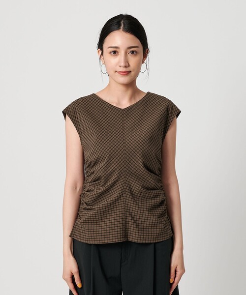 tシャツ サイドギャザー ノースリーブ プルオーバー -吸水速乾- レディース
