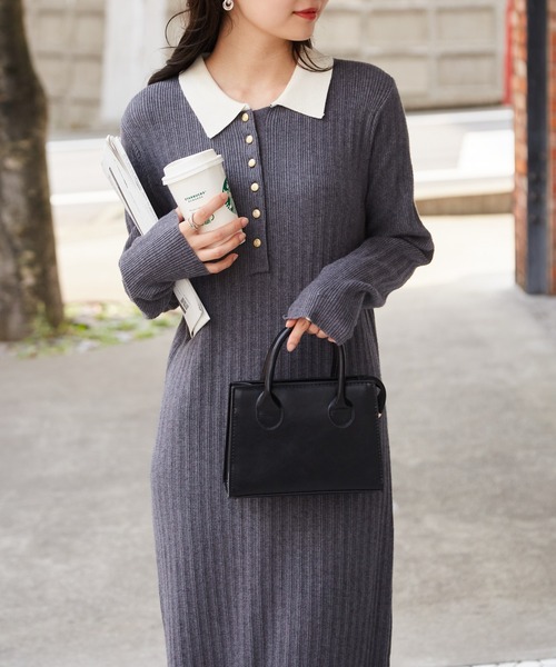 RANAN（ラナン） ワンピース 「低身長サイズ追加！」リブニットポロ