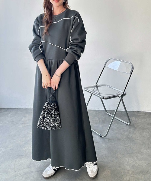 FIRST MOOD ワンピース 「FIRSTMOODコラボ」配色メロー裏起毛