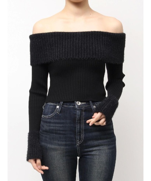 GYDA ニット セーター mix materialオフショルニットトップス
