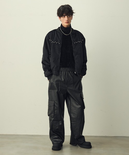 即*読様 Vintage Brown Blouson 短丈 ベロア調 ブルゾン中 Shoowtime（ショウタイム） ブルゾン アウター Studded Velour Blouson