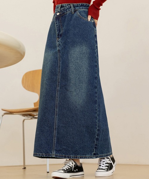 DAY CLOSET デニムスカート 斜めクロスデザインでウエスト綺麗魅せ