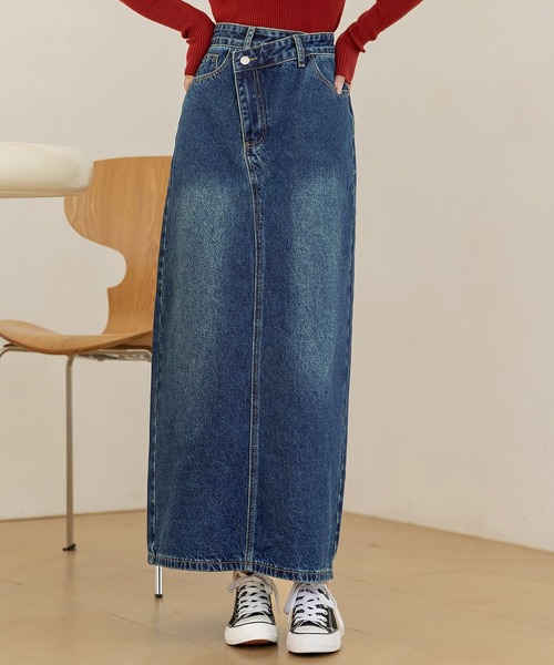 DAY CLOSET デニムスカート 斜めクロスデザインでウエスト綺麗魅せ