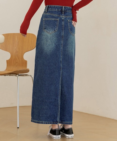 DAY CLOSET デニムスカート 斜めクロスデザインでウエスト綺麗魅せ
