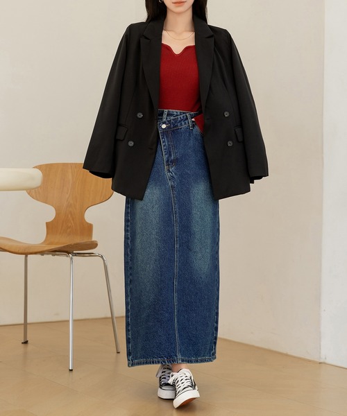 d.i.a/ペイントデニムマキシスカート nAvy 毎日はきたくなるデニム「マイデニ」 ペインタースカート レディース