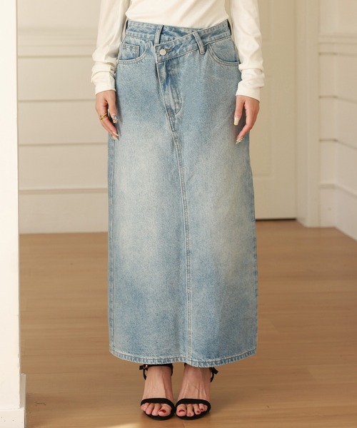 DAY CLOSET デニムスカート 斜めクロスデザインでウエスト綺麗魅せ
