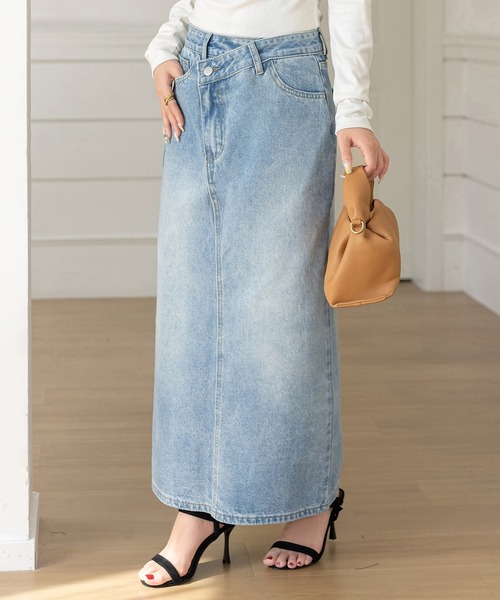DAY CLOSET デニムスカート 斜めクロスデザインでウエスト綺麗魅せ