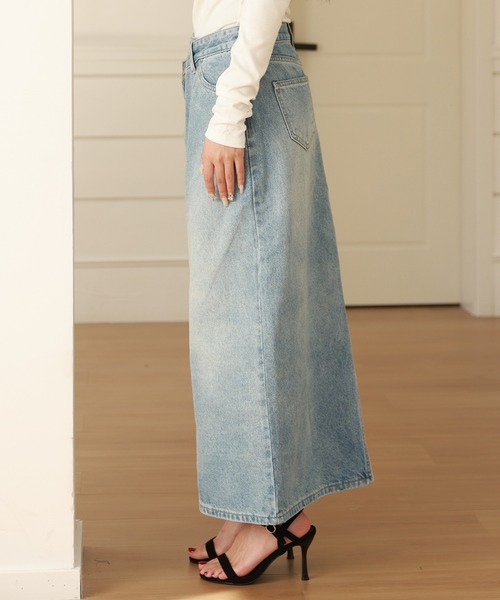 DAY CLOSET デニムスカート 斜めクロスデザインでウエスト綺麗魅せ
