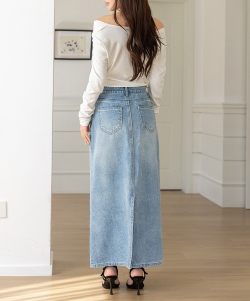 DAY CLOSET デニムスカート 斜めクロスデザインでウエスト綺麗魅せ