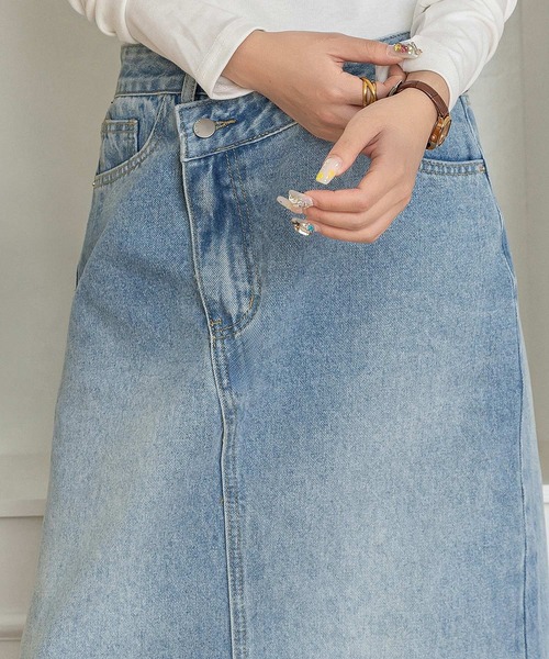 DAY CLOSET デニムスカート 斜めクロスデザインでウエスト綺麗魅せ