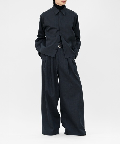 【LAPIIS】SHIRT JACKET&TROUSERS【CHARCOAL】 LAPIIS シャツ HEAVY WOOL GABARDINE SHORT SHIRT JACKET メンズ