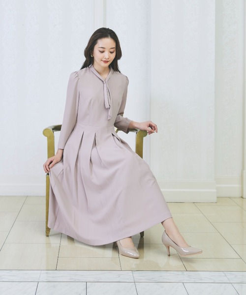 AOYAMA ワンピース 「WEB限定」ボウタイ付きボックスプリーツ