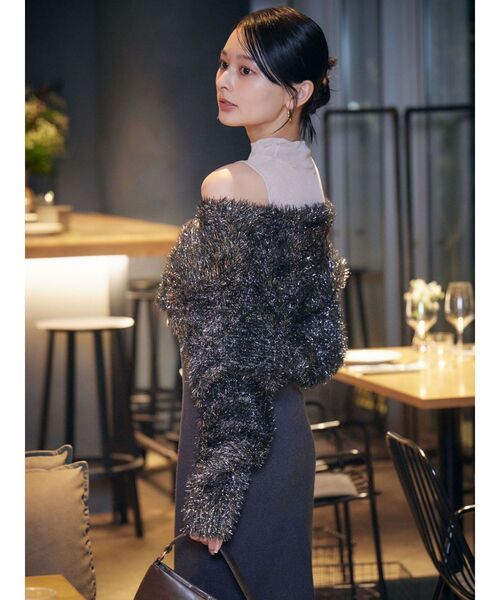 CHIC ラメ入 ロングカーディガンジャケット＆ファー付ワンピース セット ラメ入りツイードジャケットワンピースアンサンブル - ベルーナ【公式】