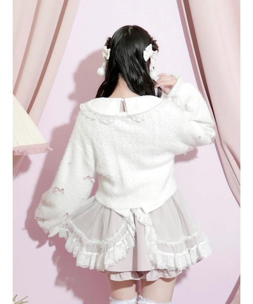 ノエミー（NOEMIE）/メニーリボンビジューふわふわシャギーカーデ NOEMIE（ノエミー） カーディガン メニーリボンビジューふわふわ