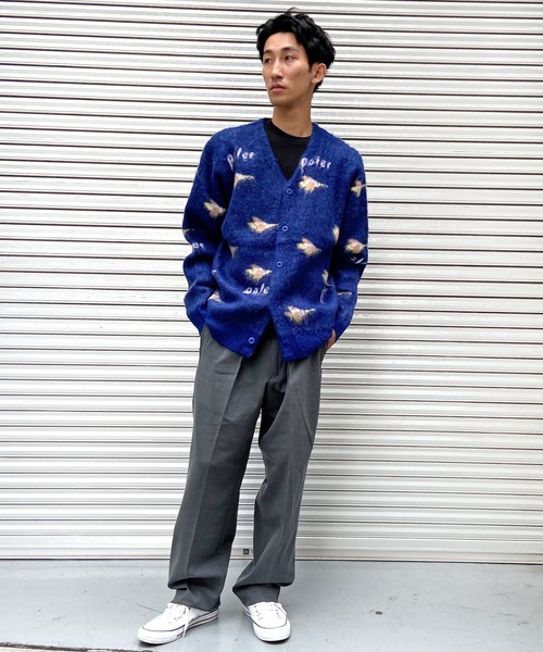 「POLeR」 ニットカーディガン L ネイビー メンズ_画像3