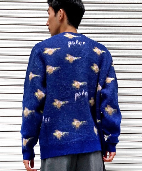 「POLeR」 ニットカーディガン L ネイビー メンズ_画像5