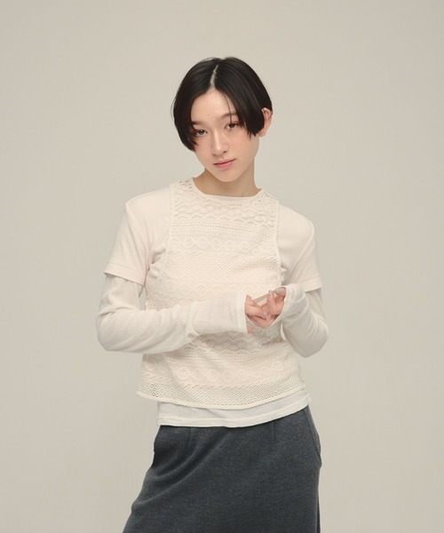 タンクトップ ノースリーブ 「eL」Lace American Sleeve Tank Top