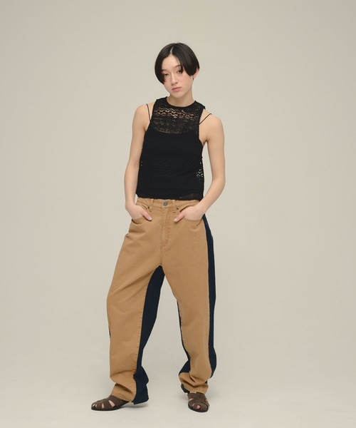 タンクトップ ノースリーブ 「eL」Lace American Sleeve Tank Top