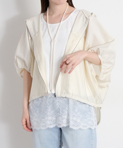 cepo（セポ） ブラウス シャツ 夏 半袖 シアー切替ジップフードシャツ
