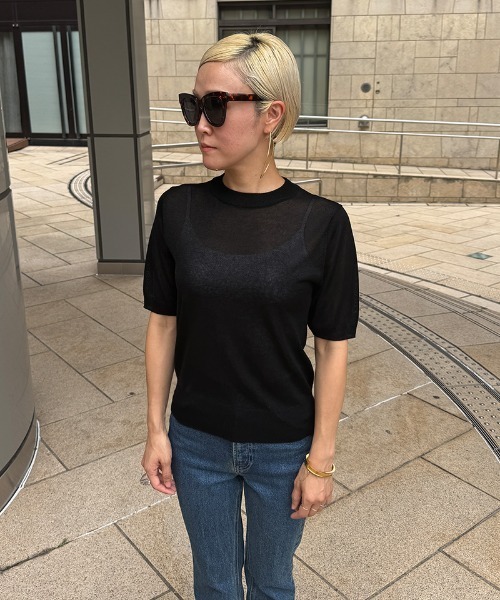 「JENNE」 半袖ニット MEDIUM ネイビー レディース_画像2