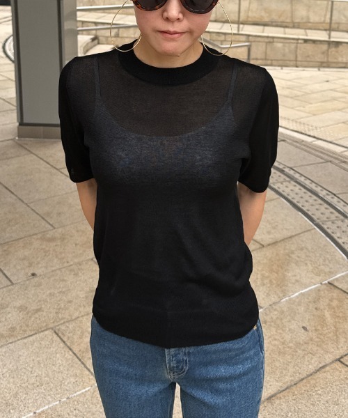「JENNE」 半袖ニット MEDIUM ネイビー レディース_画像3