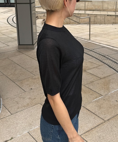 「JENNE」 半袖ニット MEDIUM ネイビー レディース_画像4