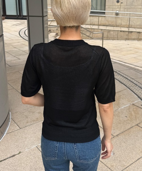 「JENNE」 半袖ニット MEDIUM ネイビー レディース_画像5