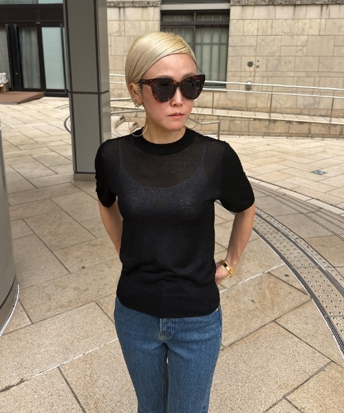 「JENNE」 半袖ニット MEDIUM ネイビー レディース_画像7