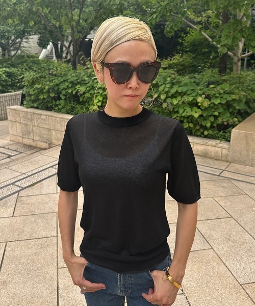 「JENNE」 半袖ニット MEDIUM ネイビー レディース_画像8
