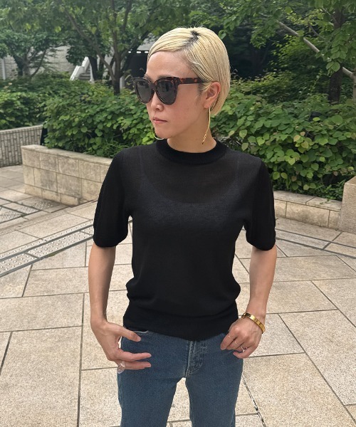 「JENNE」 半袖ニット MEDIUM ネイビー レディース_画像9