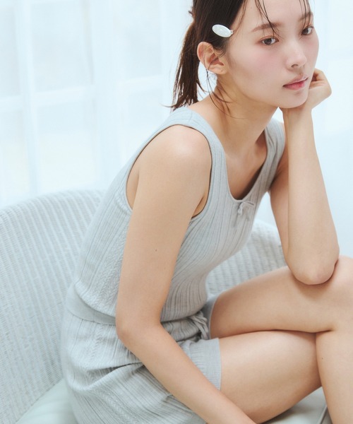パジャマ ルームウェア 「セットアップ」ランダムリブカップ付きタンク