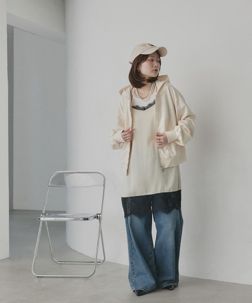 「ad thie」 ジップアップパーカー MEDIUM 杢グレー レディース_画像2
