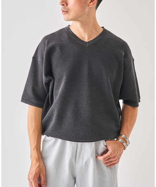 EDIFICE（エディフィス） tシャツ LINEN LUXE V ネック ニット Tシャツ
