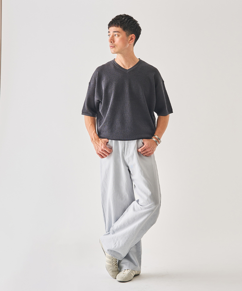 EDIFICE（エディフィス） tシャツ LINEN LUXE V ネック ニット Tシャツ
