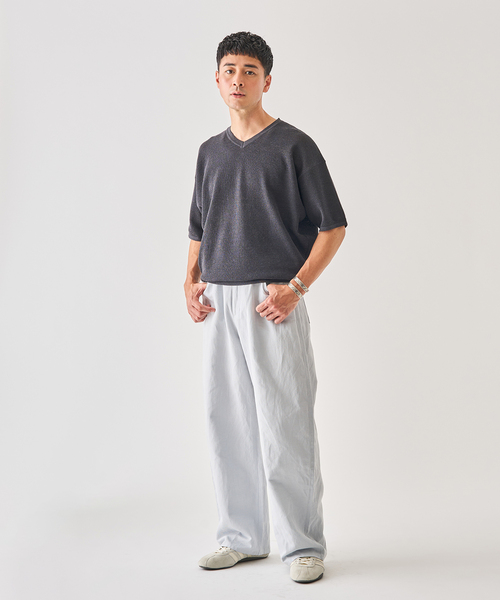 EDIFICE（エディフィス） tシャツ LINEN LUXE V ネック ニット Tシャツ 