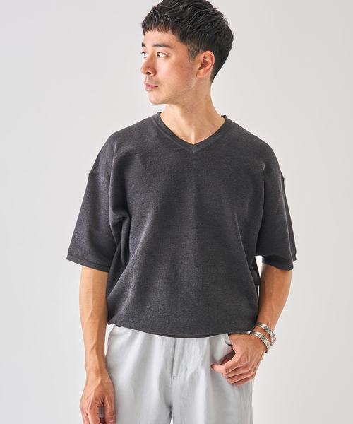 EDIFICE（エディフィス） tシャツ LINEN LUXE V ネック ニット Tシャツ