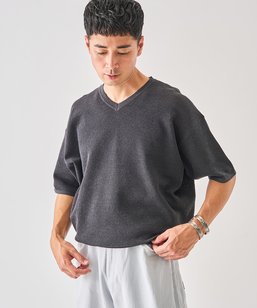 EDIFICE（エディフィス） tシャツ LINEN LUXE V ネック ニット Tシャツ