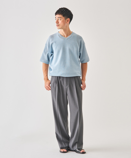 EDIFICE（エディフィス） tシャツ LINEN LUXE V ネック ニット Tシャツ 