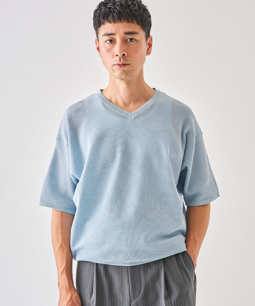 EDIFICE（エディフィス） tシャツ LINEN LUXE V ネック ニット Tシャツ