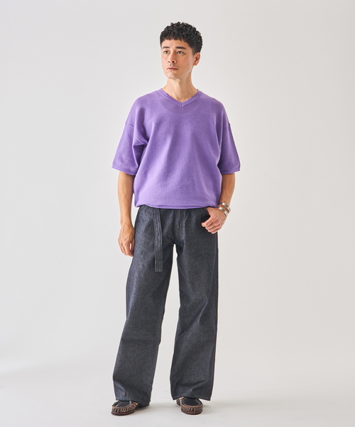 EDIFICE（エディフィス） tシャツ LINEN LUXE V ネック ニット Tシャツ
