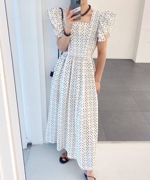 FAVORITO ワンピース フレアスリーブドット柄ワンピース : ZOZOTOWN 