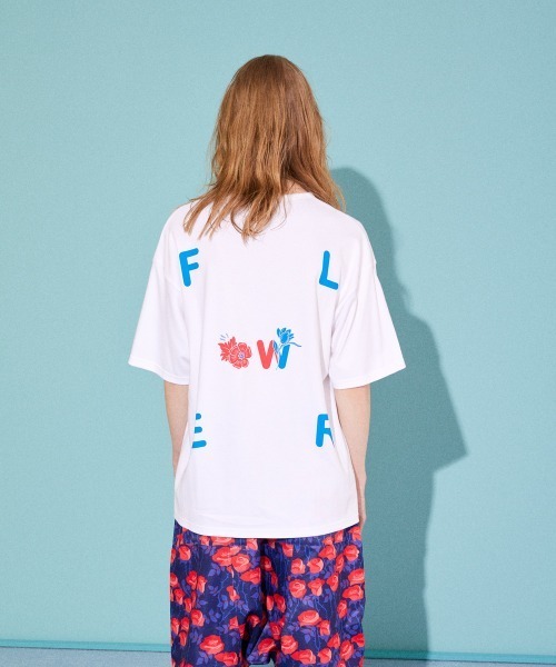 メンズ Tシャツ フラワー ロゴ レタリング クルーネック a0913 rehacer tシャツ : Flower Logo Wide CS / フラワーロゴワイド