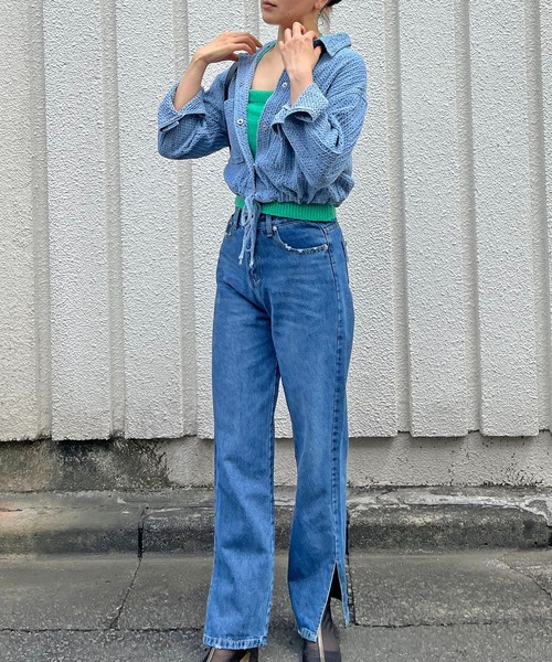 Jewelobe ブルゾン アウター ワッフル織デニムショートシャツ