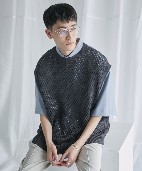 PUBLIC TOKYO ベスト ジレ サマーメッシュニットベスト メンズ