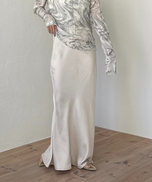 wee9s スカート style up relax satin like long mermaid skirt