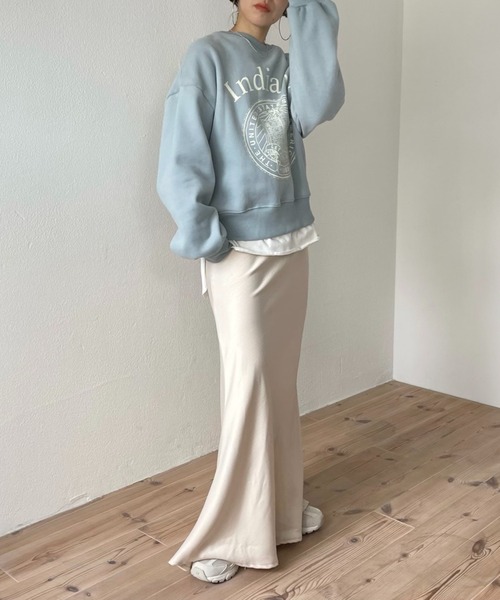wee9s スカート style up relax satin like long mermaid skirt
