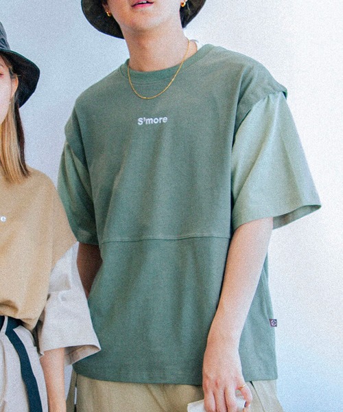 カットソー 2WAY CREW NECK BIG S/S T-SHIRT S'more tシャツ 2WAY REMOVABLE SLEEVE COTTON CREW NECK BIG S