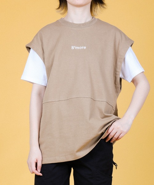 tシャツ 2WAY REMOVABLE SLEEVE COTTON CREW NECK BIG S/S T-SHIRT レディース メンズ S'more tシャツ 2WAY REMOVABLE SLEEVE COTTON CREW NECK BIG S